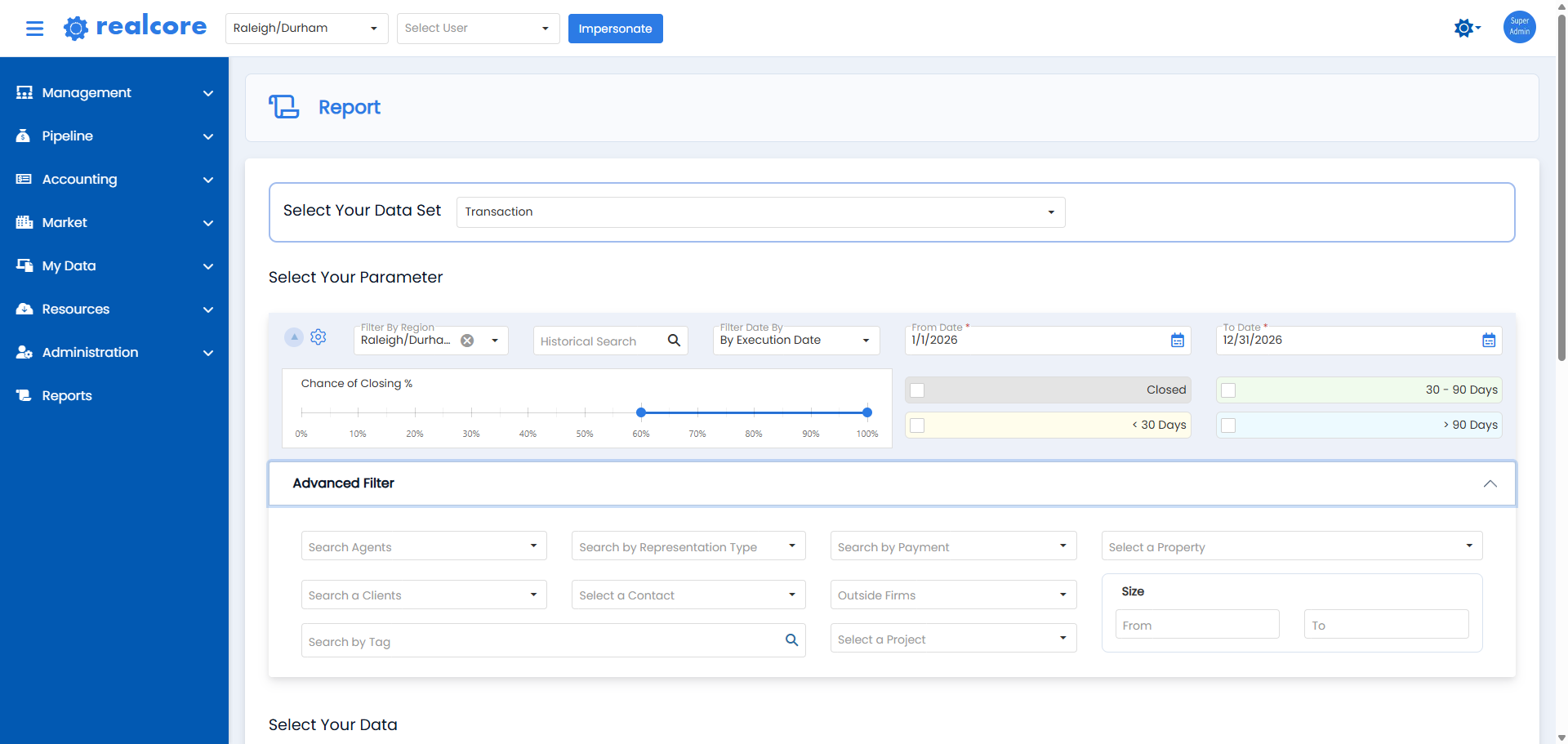 Advanced filters on the Transaction Report